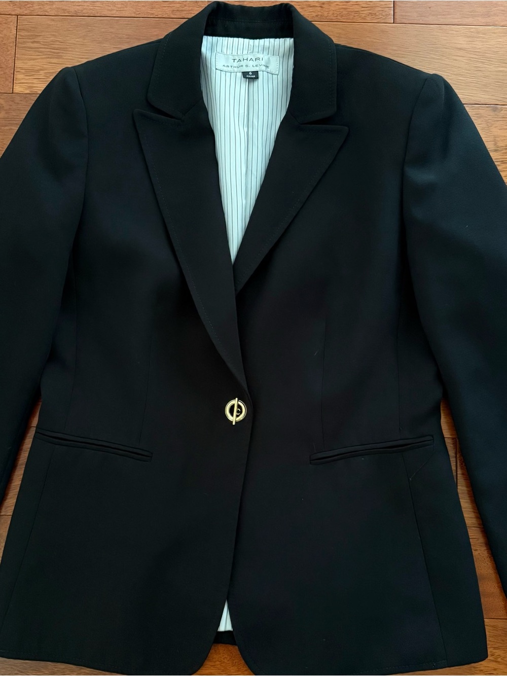 Tahari Black Single-Button Tailored Blazer with Gold-Tone Button